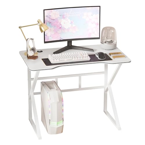 anwhriet Bureau Gaming Ergonomique en Fibre de Carbone, Table d'Ordinateur Grande Surface 100x60cm, Structure en Acier, Capacité 100kg, Design Moderne pour Gaming et Bureau, Blanc