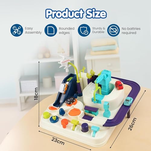 Image of Kidology Car Race Tracks Toy | Car Adventure Toy for 0-3 Years, Boys, Girls & Kids | Playset City Rescue Activity for Toddlers | Pre Educational Learning Puzzle Gift for Babies (Mechanical 4 Cars)