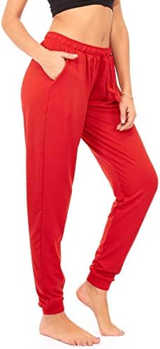 DEAR SPARKLE Jogger with Pockets for Women Drawstring Lightweight Sweats Yoga Lounge Pants + Plus Size (P7) (Red, Large)