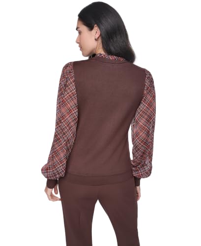Image of Tommy Hilfiger Women's Long Sleeve Twofer Sweater with Woven Sleeves