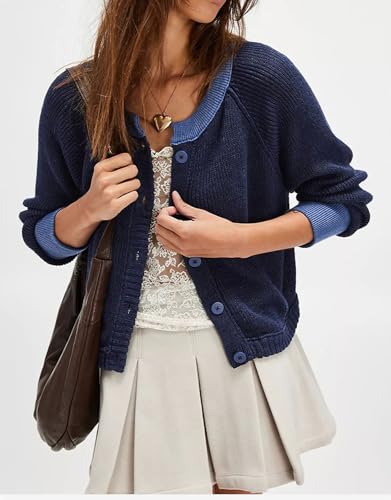 Image of loveimgs Women Knitted Button Down Cropped Cardigan Jacket Sweater Y2k Fall Knit Color Block Sweater Crewneck Crop Short Coat
