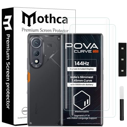 Image of Mothca Curved UV Tempered Glass Screen Protector for Tecno Pova Curve 5G | Transparent | Pack of 2 | Borderless Full Screen Coverage with UV Installation Kit