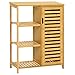 VIAGDO Badschrank Bambus mit 3 offenen Ablagen, Kommode, Sideboard, Küchenschrank, Badezimmerschrank, Lamellentüren, für Flur, Wohnzimmer, Küche, Arbeitszimmer, 66 x 33 x 87 cm