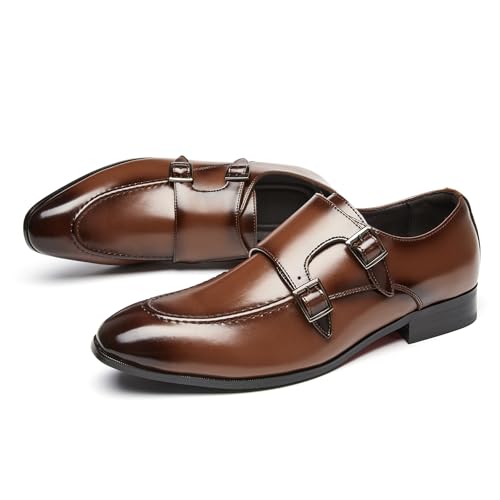 Men's Genuine Leather Double Monk Strap Dress Oxford Shoes Fashion Classic Cap Toe Low Top Slip On Loafers Casual Business Office Wedding Formal Shoes