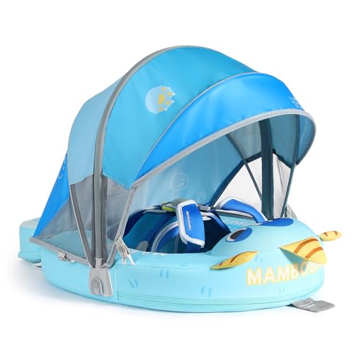 Image of Mambobaby Float with Canopy Size Improved Non Inflatable Infant Baby Pool Float Smart Mambo Float Swim Trainer Add Tail Baby Swim Float Mambo Baby Float Solid Air Free Water Waist Swimming Ring