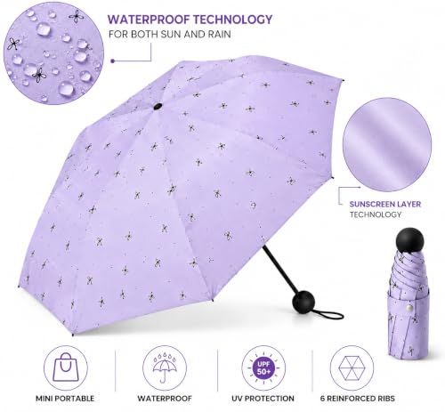 Image of Umbrella for Rain and Sun Protection UPF50+ Mini Capsule Foldable Umbrella for Women Men | 5-Fold Compact Travel Umbrella | Windproof UV Protection | Ring Buckle Anti-Loss