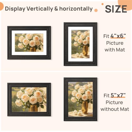 Image of upsimples 5x7 Picture Frame, Vintage Frames Decor, 1Pack Black & Gold | Fit 4x6 and 5 x 7 Photo, Wall or Tabletop Display, Antique-style Decoration, Rustic Farmhouse Decor, For Weddings