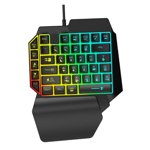 SHINEOFI Clavier Mécanique De Jeu Main pour Gaucher, Rétroéclairé Rvb, Noir, Compact Et Portable, Gaming Pc Et Ordinateur Portable, Clavier De Commande pour Joueurs
