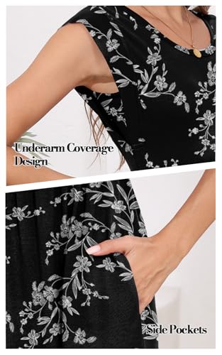 DB MOON Womens 2025 Maxi Dresses Empire Waist Long Summer Dress Casual Cap Short Sleeve Sundress with Pockets3