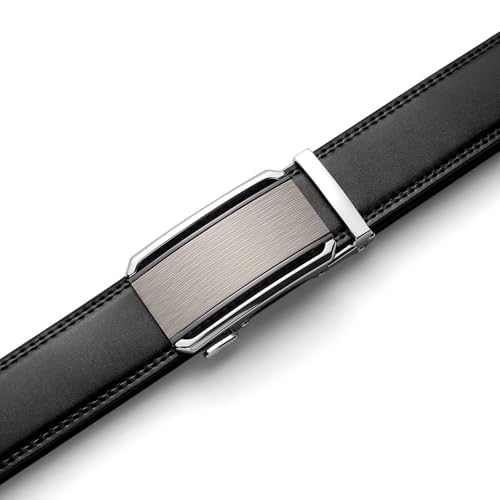 Image of Drowsmen Leather ratchet belt 1 3 /8 inch with Click Sliding Automatic Buckle, Adjustable belt Trim to Fit
