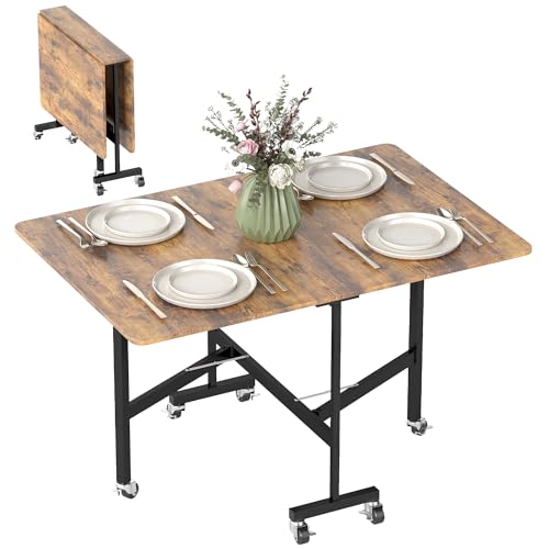 HOMCOM Esstisch Klappbar Küchentisch für 4-6 Personen mit Rollen, Bremsen, Mobiler Klapptisch Esszimmertisch für Kleine Räume, Esszimmer, Küche 120 x 80 x 73 cm, Rustikal-Braun