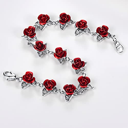 U7 Girls Flower Charm Bracelet Platinum Plated Chain Dozen Red Rose Floral Bracelets For Women #TOP6