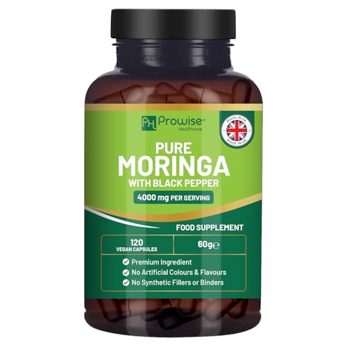 Reines Moringa-Blatt 4000 mg pro Portion, mit schwarzem Pfeffer versetzt, 120 vegane Kapseln |...