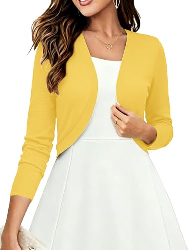 Image of Heymoments Women's Long Sleeve Thin Kintted Shrugs Sweaters Lightweight Cropped Tops Open Front Cardigan for Dress