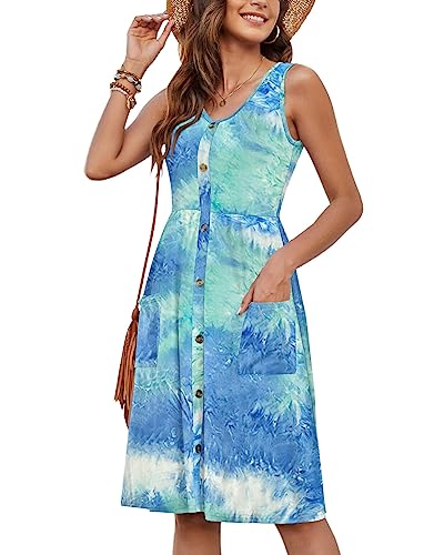 Image of MOLERANI Women Summer Dresses Sleeveless Casual Loose Swing Button Down Midi Dress with Pockets