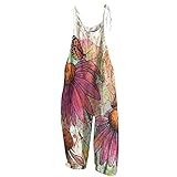 Azruma Jumpsuit Damen Elegant Boho Drucken Träger Overall Weites Bein Lose Hosenanzug Locker Lässige Strand Romper Latzhosen Einteiler Dungarees Strampler