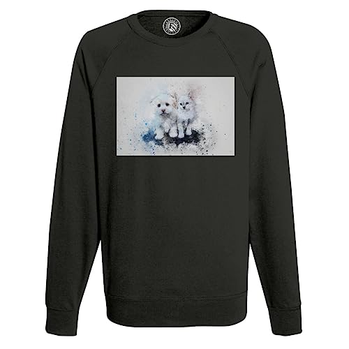 Sweat shirt homme chien et chat blanc caniche poil long
