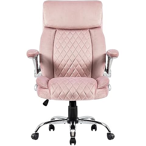 Warmiehomy Desk Office Chair, Swivel Office Chair, Velvet Ergonomic Computer Chair, Executive Office Chair with Flip-up Armrests and Lumbar Support, Pink Office Chair for Women Girls Cover