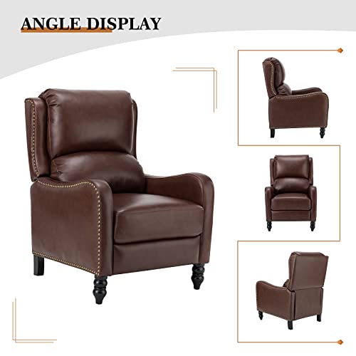 Hulala Home Genuine Leather Recliner Set Of 2, Manual Leather Recliners With Nailhead Trims & Solid Wood Legs, Modern Push Back Leather Recliner Chair For Living Room, Home Theater, Brown #TOP3