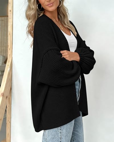 Image of BTFBM Casual Cardigan Sweater for Women Fall 2026 Long Sleeve Sweaters | Fall Outfits, Loose Fit,Solid,Open Front Chunky Knit Sweaters,Chunky Cardigan Sweaters For Women,Checkered Outwear Coat