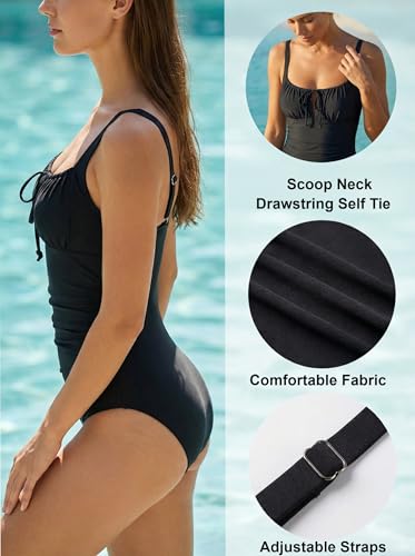 Image of CUPSHE Women's One Piece Swimsuit Ruch Drawstring Square Neck Bathing Suit | Self Tie,Soft Removable Cups,Adjustable Wide Straps,Cutout,Bach Hook,Chic,Fashion,Comfort,Swimwear for Vacation,Beach,Pool