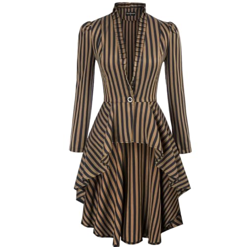 Manteau Long Victorien à Rayures Noblesse du Tissu Gothique pour Cérémonie et Costume Chic