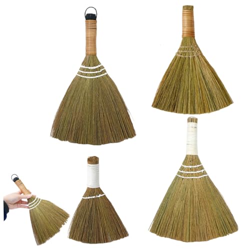 Escobas batidoras de césped natural con mango de ratán para limpiar interiores, pack de 4 5