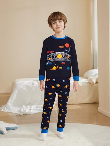 Little Boy Space Pajama Set 100% Cotton Dinosaur Sleepwear Long Sleeve Pjs 3-7T2