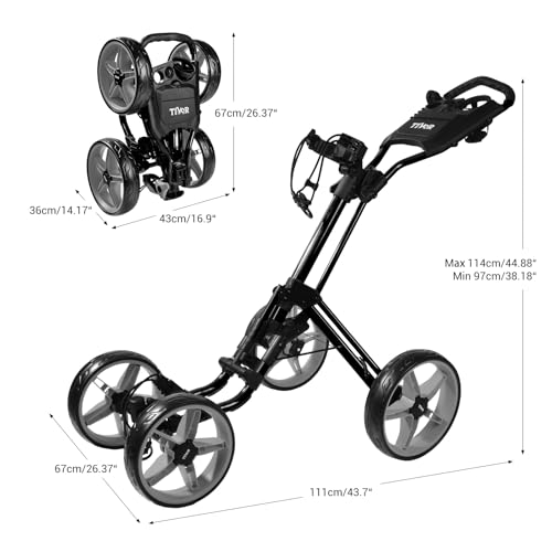 Tivor 4 Wheel Golf Push Cart - Aluminum Frame Lightweight, One-Step Foldable Compact Design, Portable Golf Bag Caddy with All-Terrain Wheels,Black - Thumbnail 2