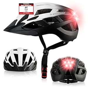 Dunlop Bicycle Helmet with Light, Be Seen Immediately, Ultralight Special Bicycle Helmet with Visor and Rear Light for High Safety for Women, Men, Children, Urban Helmet