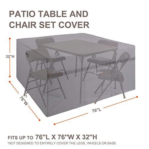 Patioasis Covers Ultimate Grey Square Outdoor Table With Chairs Covers 76''L X 76''W X 32''H Waterproof Heavy Duty Square Patio Furniture Cover For Dining Table Set 2 Air Vents And Buckled Strap #TOP2