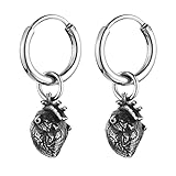 HZMAN Stainless Steel Gothic Punk Personality Heart Drop Earrings for Men