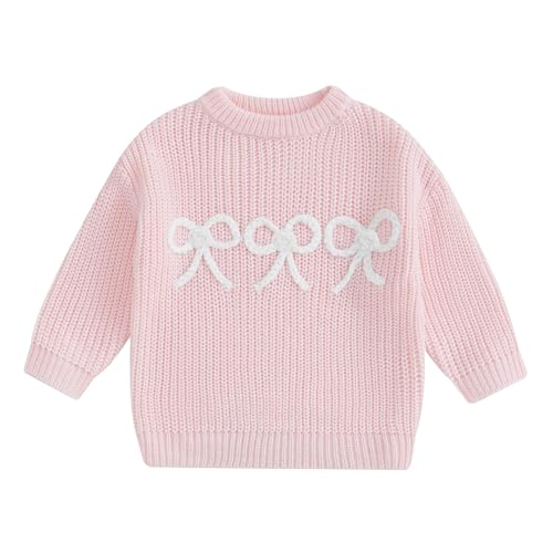 Baby Girl Knit Sweater Cute Bow Chunky Knitted Pullover Sweatshirt Toddler Girls Fall Winter Clothes