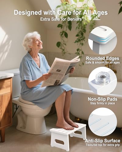 Image of Foldable Toilet Stool, 7.5 Inches Bamboo Toilet Stool Squat for Adults, Collapsible Poop Stool for Bathroom, Potty Step Stool with Non-Slip Strip (2Pack,White)