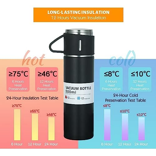 Image of Steel Vacuum Flask Set with 3 Stainless Steel Cups Combo - 500ml - Keeps HOT Cold Ideal Gift for Winter - Housewarming Random Color