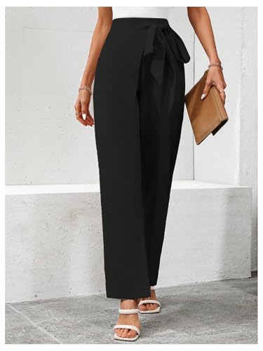 MakeMeChic Women's High Waist Trousers Straight Leg Bow Knot Work Office Suit Pants4