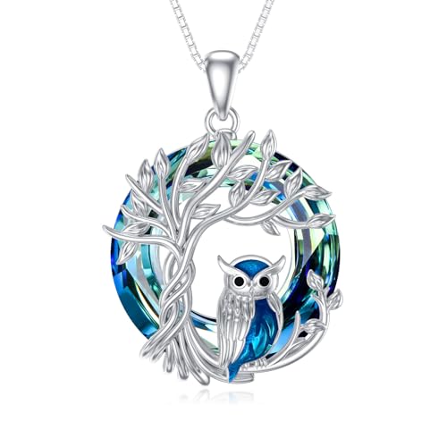 TOUPOP Owl/Hummingbird Tree of Life Necklace Sterling Silver Crystal Pendant Necklaces Jewelry Gifts for Women