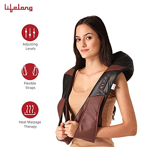 Image of Lifelong Neck Massager with Electric Heat Therapy Neck, Shoulder and Back Massager for pain and stress relief, Brown (LLM297)