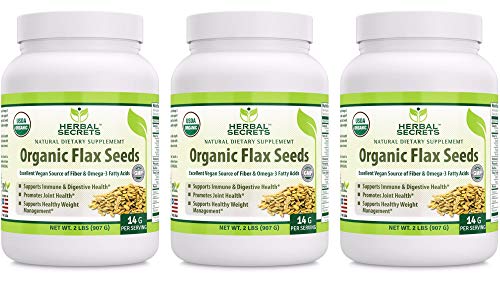 Herbal Secrets USDA Certified Organic Flax Seeds 2 Lbs (14 G Per Serving) Raw Vegan Gluten Free - 3 Pack