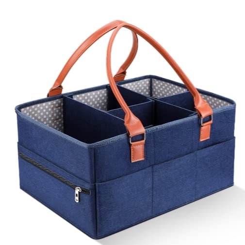 Jerliflyer Baby Diaper Basket, Baby Diaper Caddy Organizer Portable Handle Removable Nappy Storage Detachable Divider for Outdoors, Baby Showers,