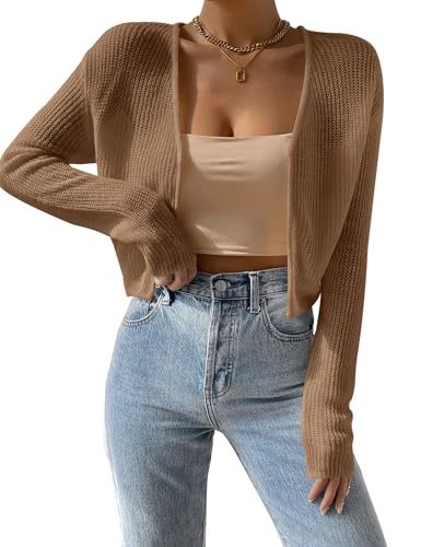 Image of Cropped Cardigan Sweaters Open Front Long Sleeve Cardigans Lightweight Fall Bolero Shrugs