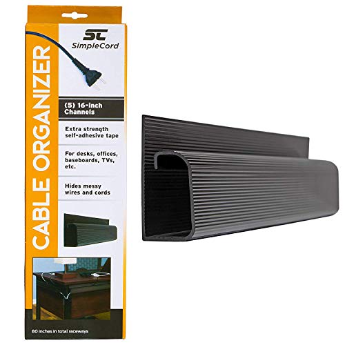 SimpleCord J Channel Desk Cable Organizer, Cord Cover Cable Raceway – 5 Black Raceway Channels - Cord Cover Management Kit for Desks, Offices, and Kitchens