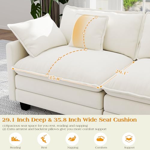 Image of 113.8 inch Modular Sectional Sofa,Cloud Couch for Living Room,Modern Deep Seat Sofa 5 Seater Chenille Fabric Comfy L Shaped Couches with Throw Pillows & Movable Ottoman for Apartment