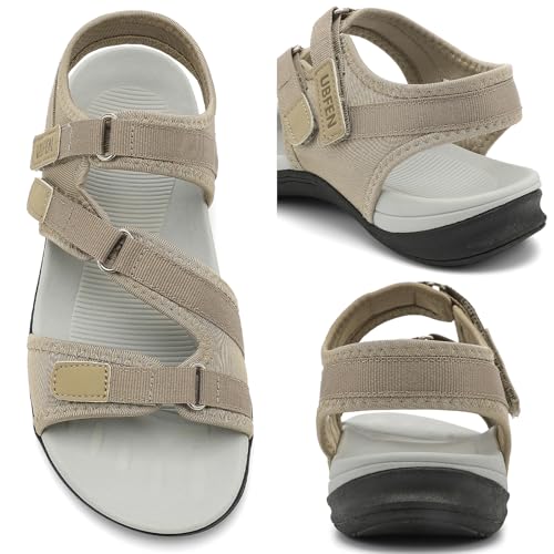 Image of UBFEN Womens Hiking Water Sport Sandals with Arch Support | 3 Adjustable Straps, Cushioned Footbed, Non-Slip, Comfortable Walking for Athletic Outdoor Summer Beach