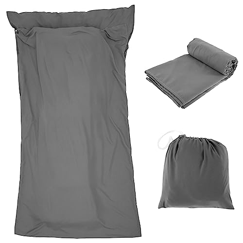 Abizarch Sleeping Bag Liner Portable Travel Camping Sheet with Pillow Pocket Soft Sleeping Bag Sack Breathable Hotel Hiking Sleeping Sack Sheet 45.28×82.68inch for Travel Hiking Camping(Grey)