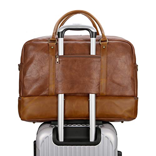BAOSHA Leather Large Travel Duffel Tote Bag Carry On Weekender Overnight Bag With Shoe Compartment HB-38 (Brown)
