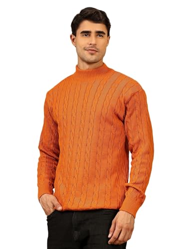 Image of Kvetoo Men's High Neck Cable Knit Sweater | Winter Pullover | Warm Wool Blend |Casual Full Sleeve Sweater for Men | Stylish Ribbed Neck Slim Fit Winterwear