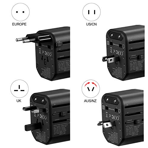 Travel Power Adapter - EPICKA All in One Worldwide International Universal Wall Charger AC Plug Adaptor with 3.4A Dual USB Charging and 3.0A USB Type-C For USA EU UK AUS (2 USB + TYPE C - Grey)