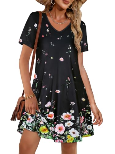Image of CHICGAL Summer Dresses for Women V Neck Short Sleeve Casual Loose T Shirt Sundress Beach Cover Ups with Pockets 2026