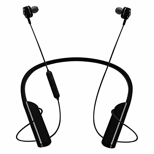 Ziox® Trot Wireless Bluetooth 5.0 Headset Neckband, 50Hrs Long Play Time Fast Charging Flexible Headphones Earphones Magnetic Earpiece Type Micro Port Dual Connectivity IPX4 & Calls Mic – (Black)